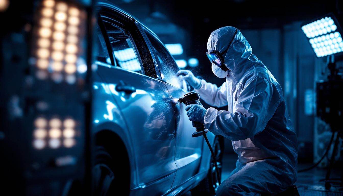 Lakierowanie elementu samochodu w kabinie lakierniczej